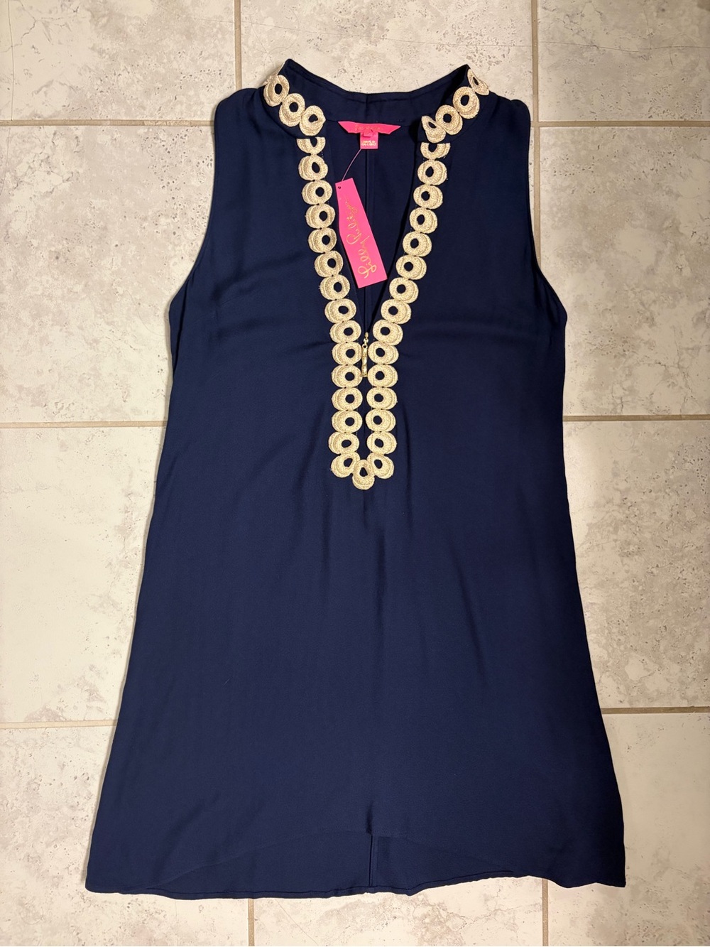NWT Lilly Pulitzer| Jane Shift Navy Embellished V-Neck Zip Vacation Dress | Sz 6 - Picture 4 of 11